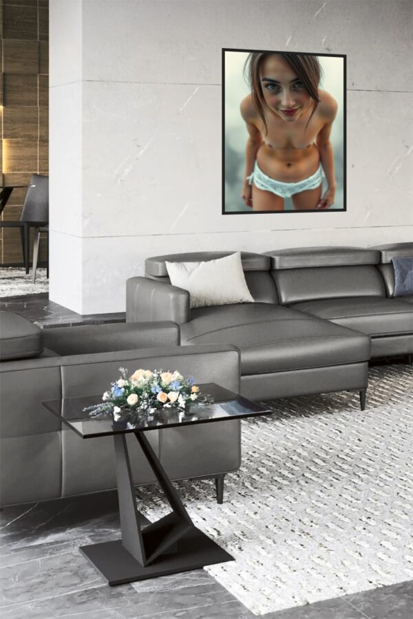 Sensual Artistic Nude Topless Woman in White Shorts – Fine Art Photography Poster - Image 3