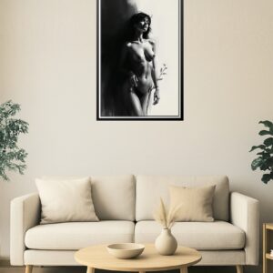 24x36in Poster Monochrome Nude Wall Art – Sensual Black and White Female Portrait Illustration