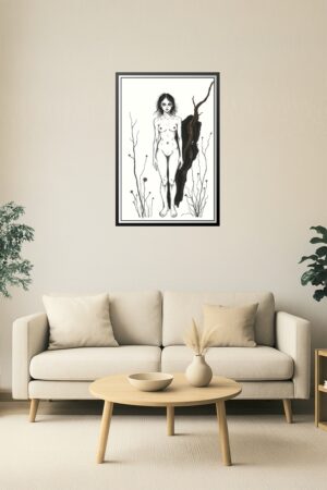 24x36in Poster Dark Botanical Nude Female Illustration – Gothic Fine Art Print