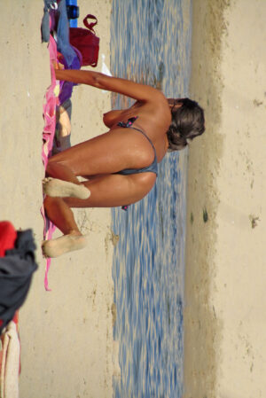 Stolen Private Nude pics Photographic Print Poster Voyeur Public Beach Nudism rear, Seductive Curves thong