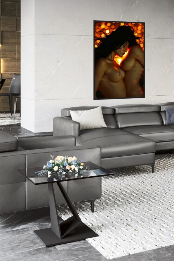 Inferno Embrace – Sensual Nude Art Poster with Fiery Glow - Image 3
