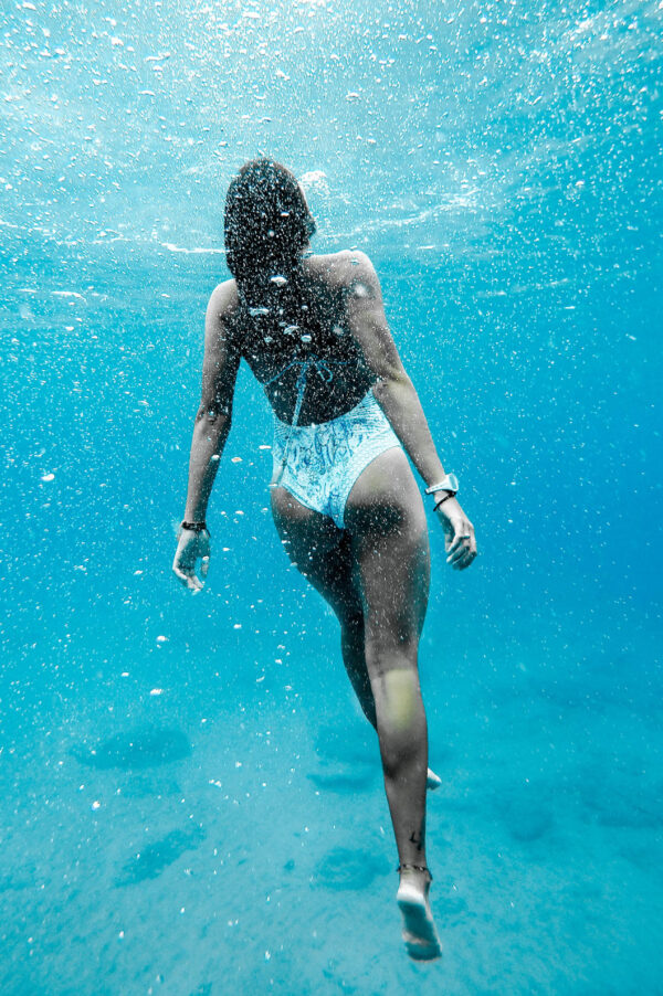 Girl Swimming Underwater Photographic Print Poster