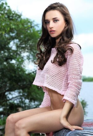 Gloria Sol Photographic Print Poster - braless Hot Brunette, crochet bikini