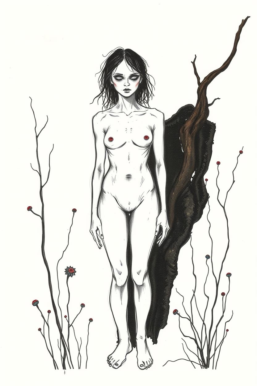 24x36in Poster Dark Botanical Nude Female Illustration – Gothic Fine Art Print - Image 2